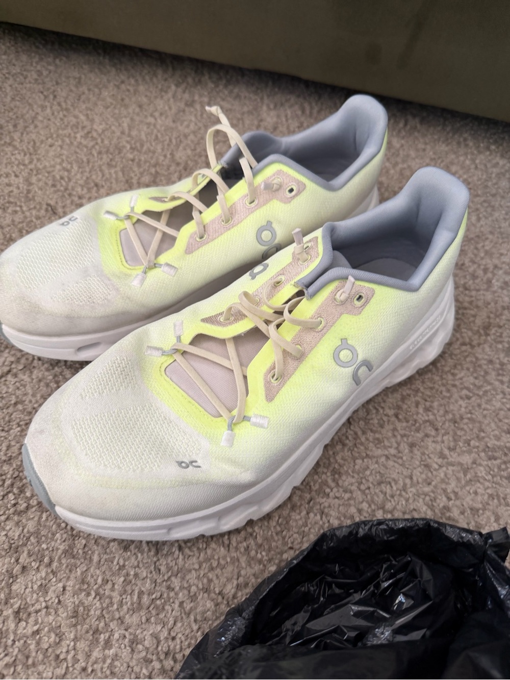 On Running Women's White and Neon Yellow Athletic Running Shoes